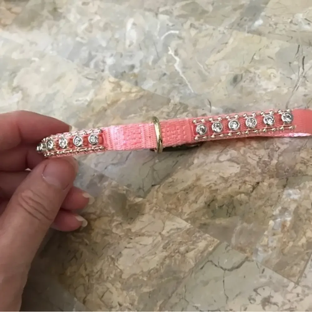 2PC SET Pet Collar and Leash Pink‎ with Rhinestones